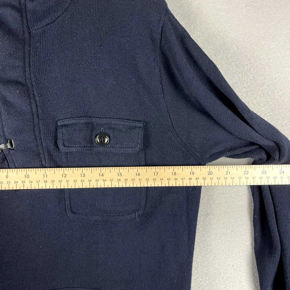 J Crew Hooded Sweater Mens Medium Blue Clasp‎ Buckle Pockets Cotton Pullover